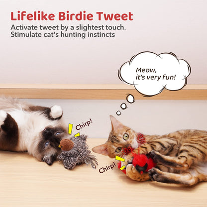 Cat Toys Chirping Birds 2 Pcs with Catnip Silvervine, Interactive Cat Kicker, Lifelike Birdie Tweets, Indoor Kitty Kitten Exercise Toys 4.0"