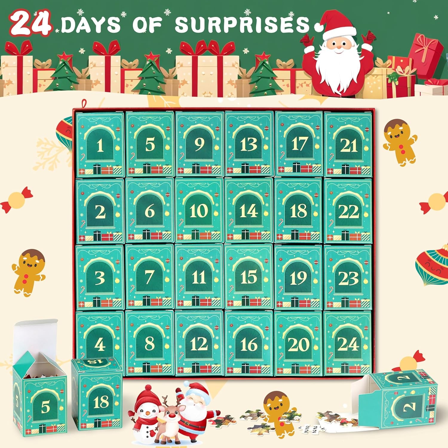  1008 Pieces Christmas Puzzles, 24 Days Surprise Christmas Countdown Advent Calendar Puzzle Christmas Gifts Xmas Decor