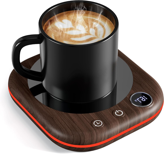 ,Coffee Mug Warmer for Desk Leds Light 3 Temp Settings (45-75℃) 1-12H Timer 4 H Auto Shut off Beverage Cup Candle Warmer for Coffee Tea Milk(Wood Grain)