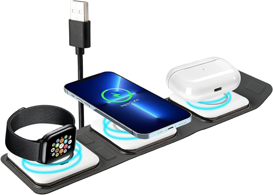 Wireless Charging Station, 3 in 1 Foldable Magnetic Wireless Charger Dock, Travel Charger for Iphone 16/15/14/13/12/ Series, for Airpods 2/3/Pro, Iwatch Ultra/8/7/Se/6/5/4/3/2