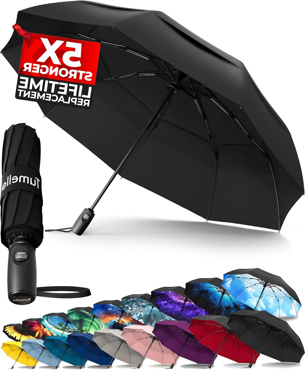 Easy Auto Open Close, Durable & Compact Umbrella, Strong Fiberglass Frame, Waterproof