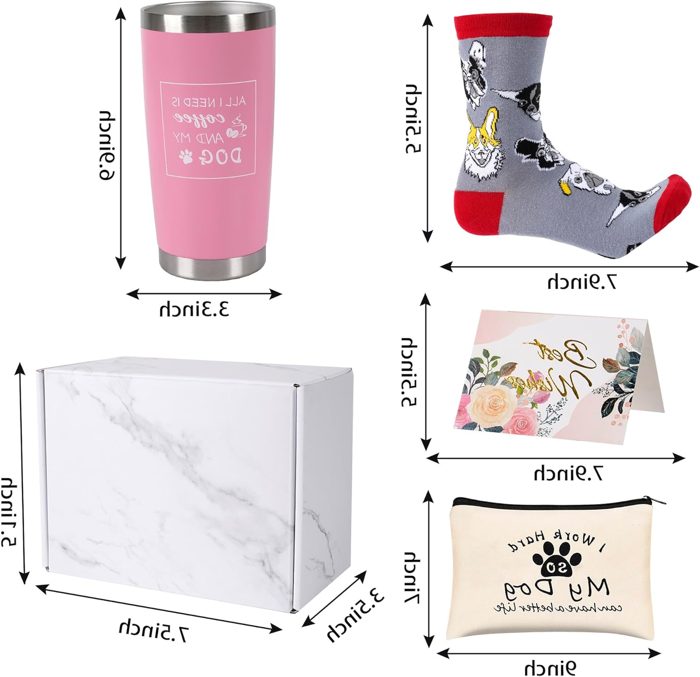 7 Pieces Dog Mom Gifts for Women Best Dog Lovers Women Gifts with Tumbler Makeup Bag Scented Candle Socks Key Chain Greeting Card for Dog Lover Dog Mom Christmas Gift