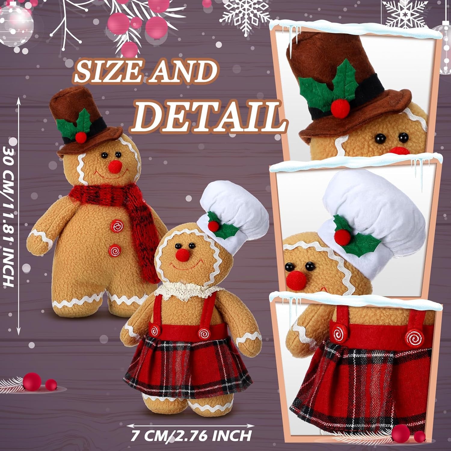 2 Christmas Throw Pillows Plush Gingerbread Men