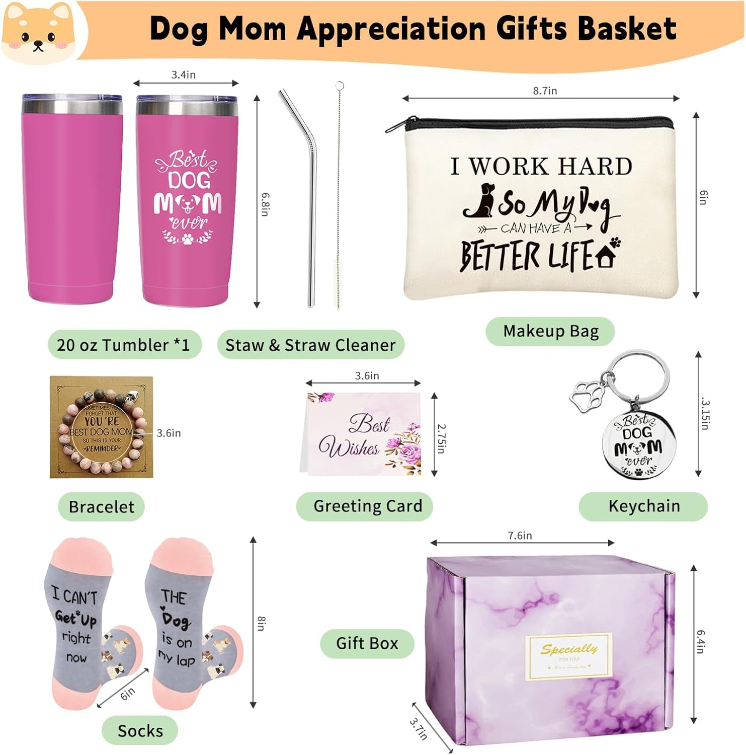 7 Piece Gifts Set for Dog Lovers Dog Mom Christma Gift