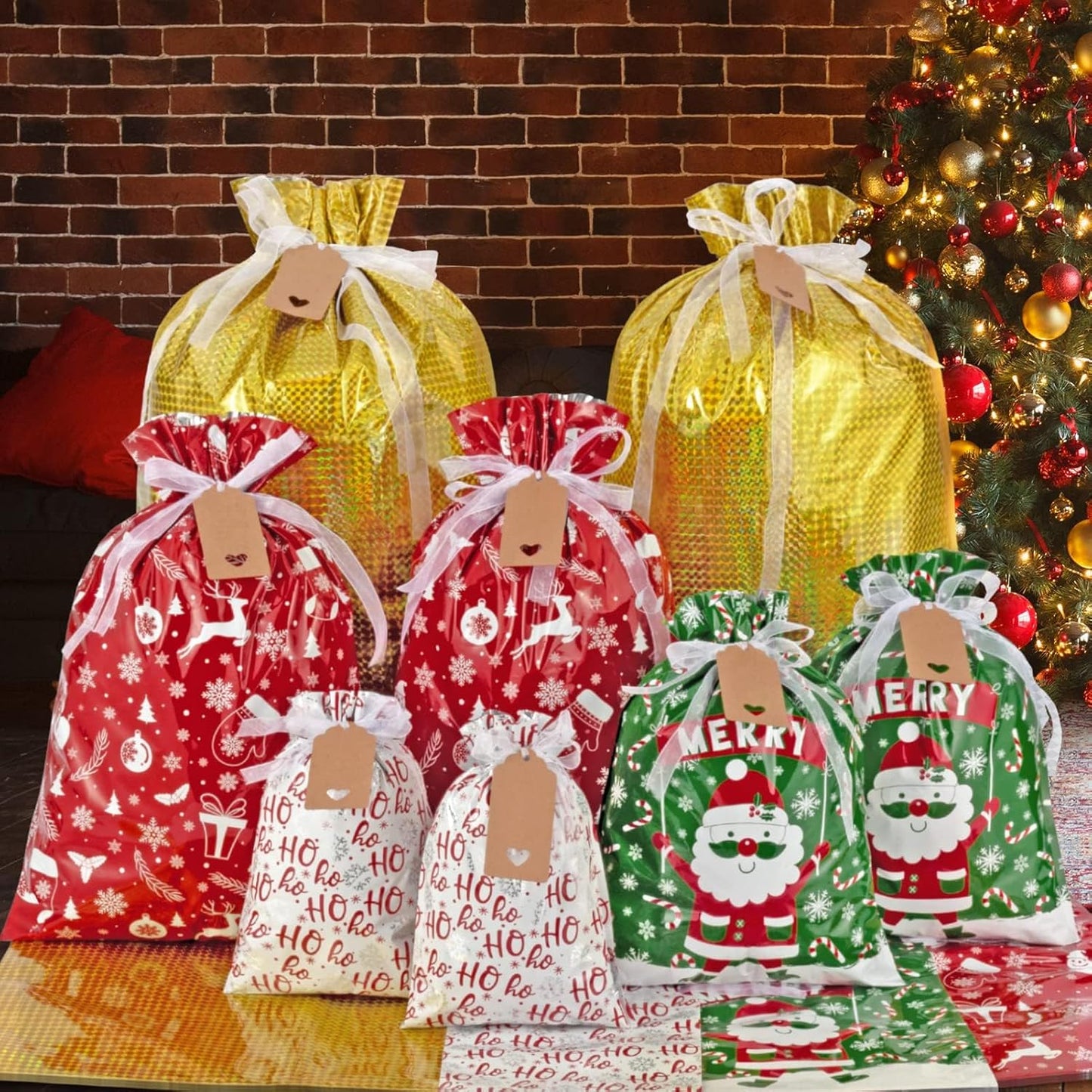 40 Pcs Christmas Gift Bag Assorted Size Large Medium Small Foil Gift Decoration Supplies