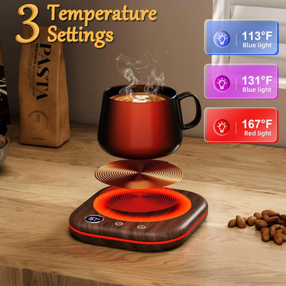 ,Coffee Mug Warmer for Desk Leds Light 3 Temp Settings (45-75℃) 1-12H Timer 4 H Auto Shut off Beverage Cup Candle Warmer for Coffee Tea Milk(Wood Grain)