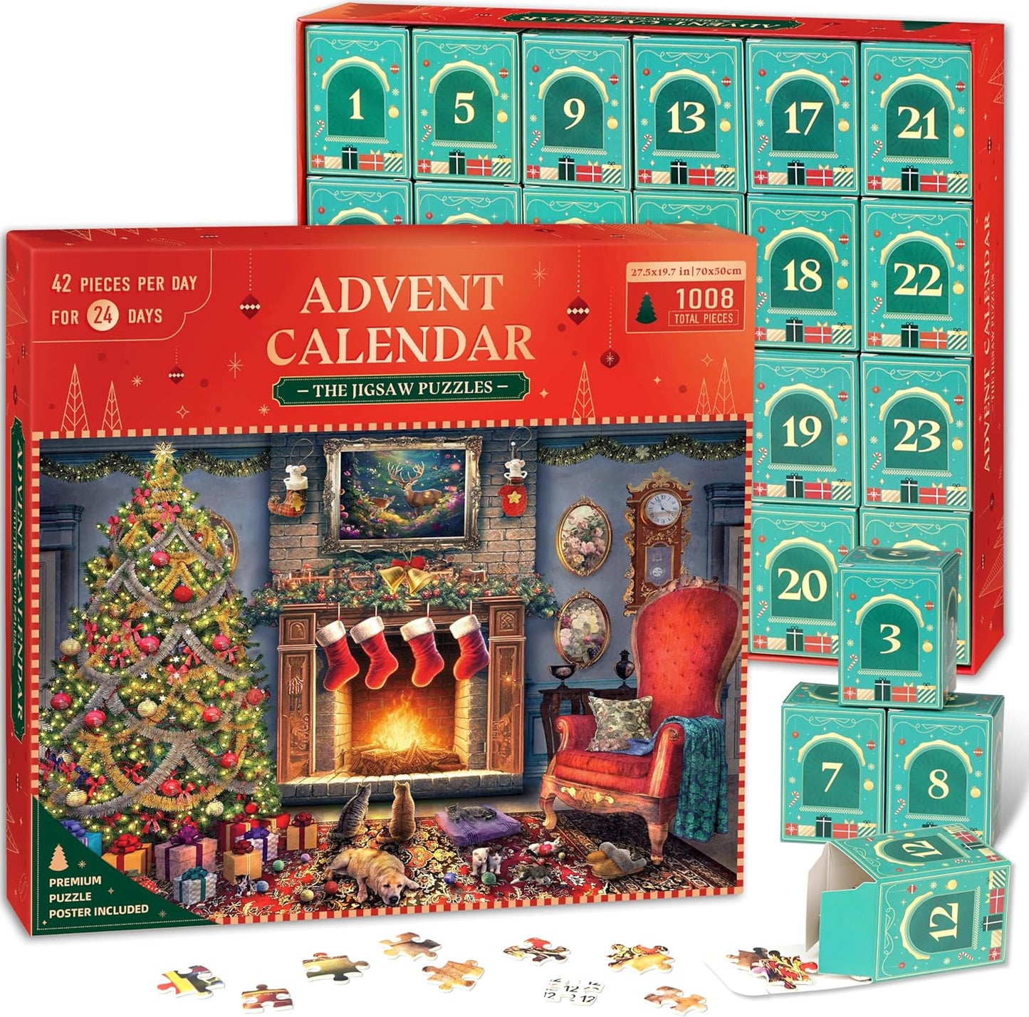  1008 Pieces Christmas Puzzles, 24 Days Surprise Christmas Countdown Advent Calendar Puzzle Christmas Gifts Xmas Decor