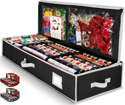 Storage for Christmas Gifts Wrapping Paper Underbed Storage Container with Interior Pockets, Fits 24 Rolls