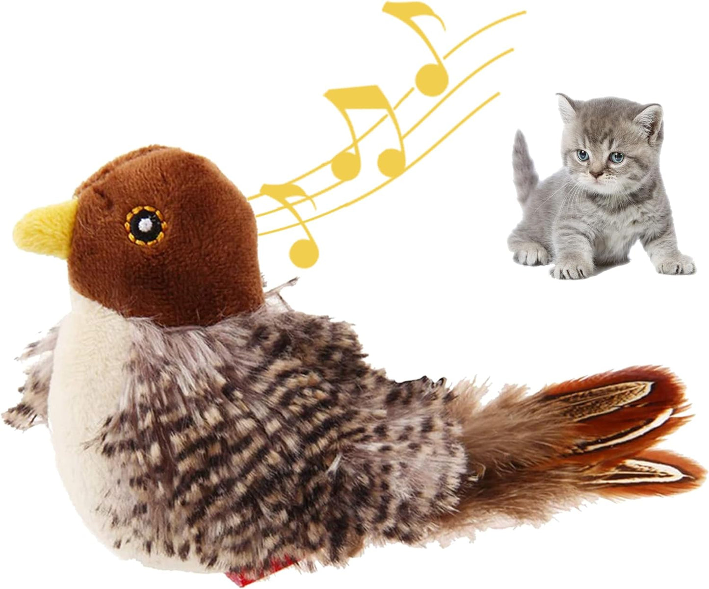 Interactive Electronic Cat Toy, Automatic Chirping Bird Toy Squeaky with Feather Tail, Melody Chaser Toy for Cats to Play Alone, Play and Squeak Kitten Toy for Boredom