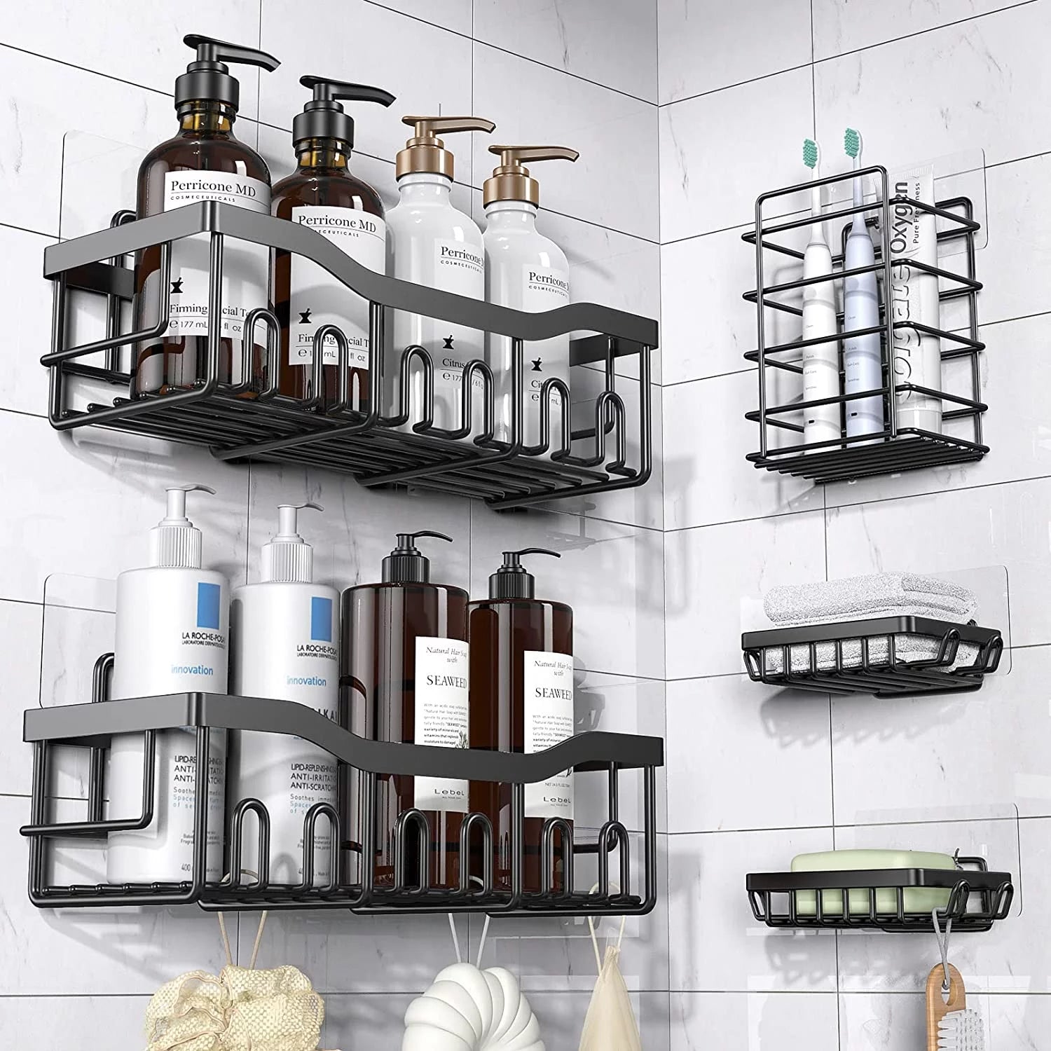 5 Shower Organizer for Bathroom Storage, No Drilling, Large Capacity, Rustproof Stainless Steel Shower Shelves