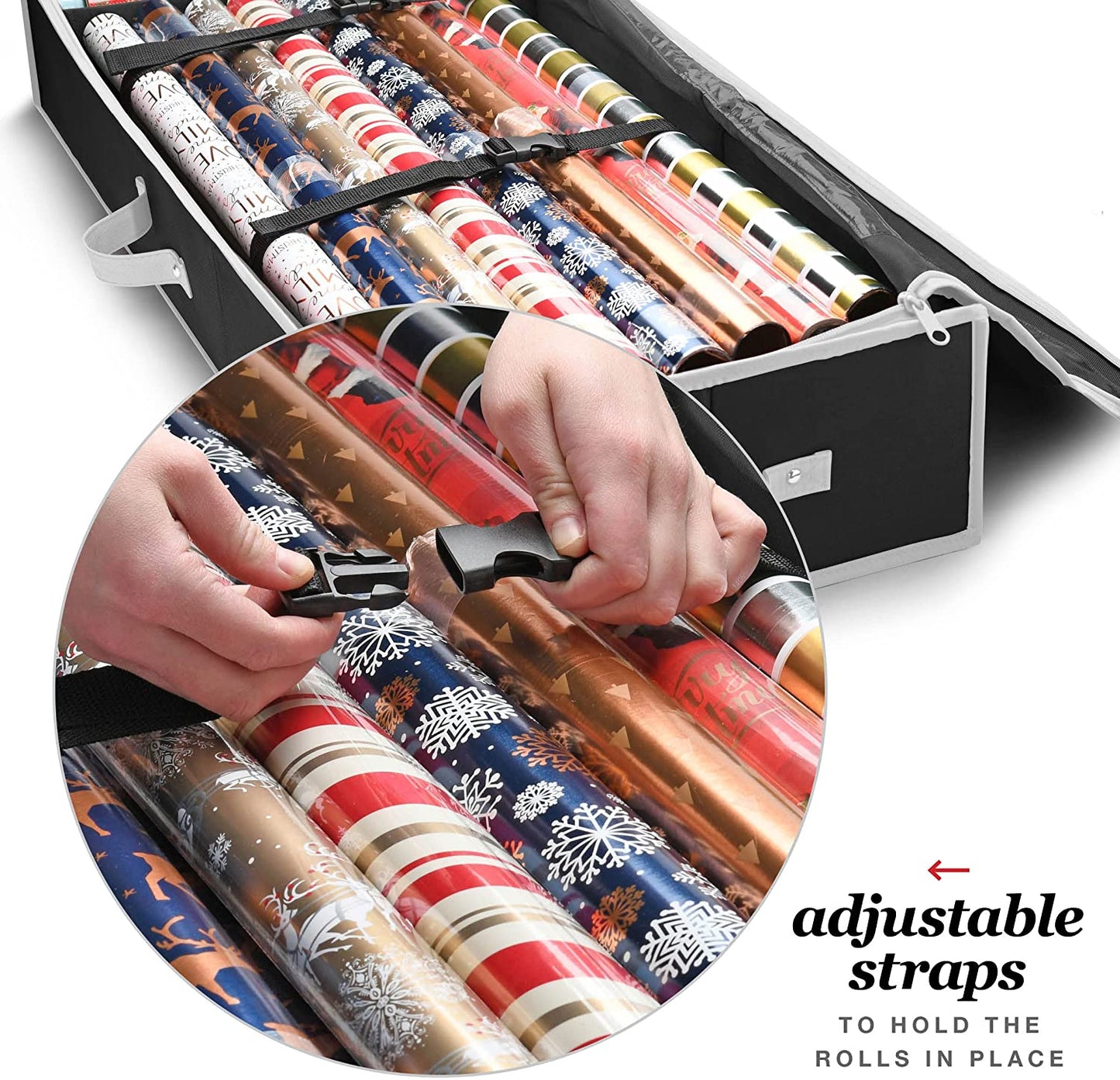 Storage for Christmas Gifts Wrapping Paper Underbed Storage Container with Interior Pockets, Fits 24 Rolls