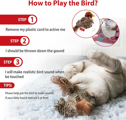 Interactive Electronic Cat Toy, Automatic Chirping Bird Toy Squeaky with Feather Tail, Melody Chaser Toy for Cats to Play Alone, Play and Squeak Kitten Toy for Boredom