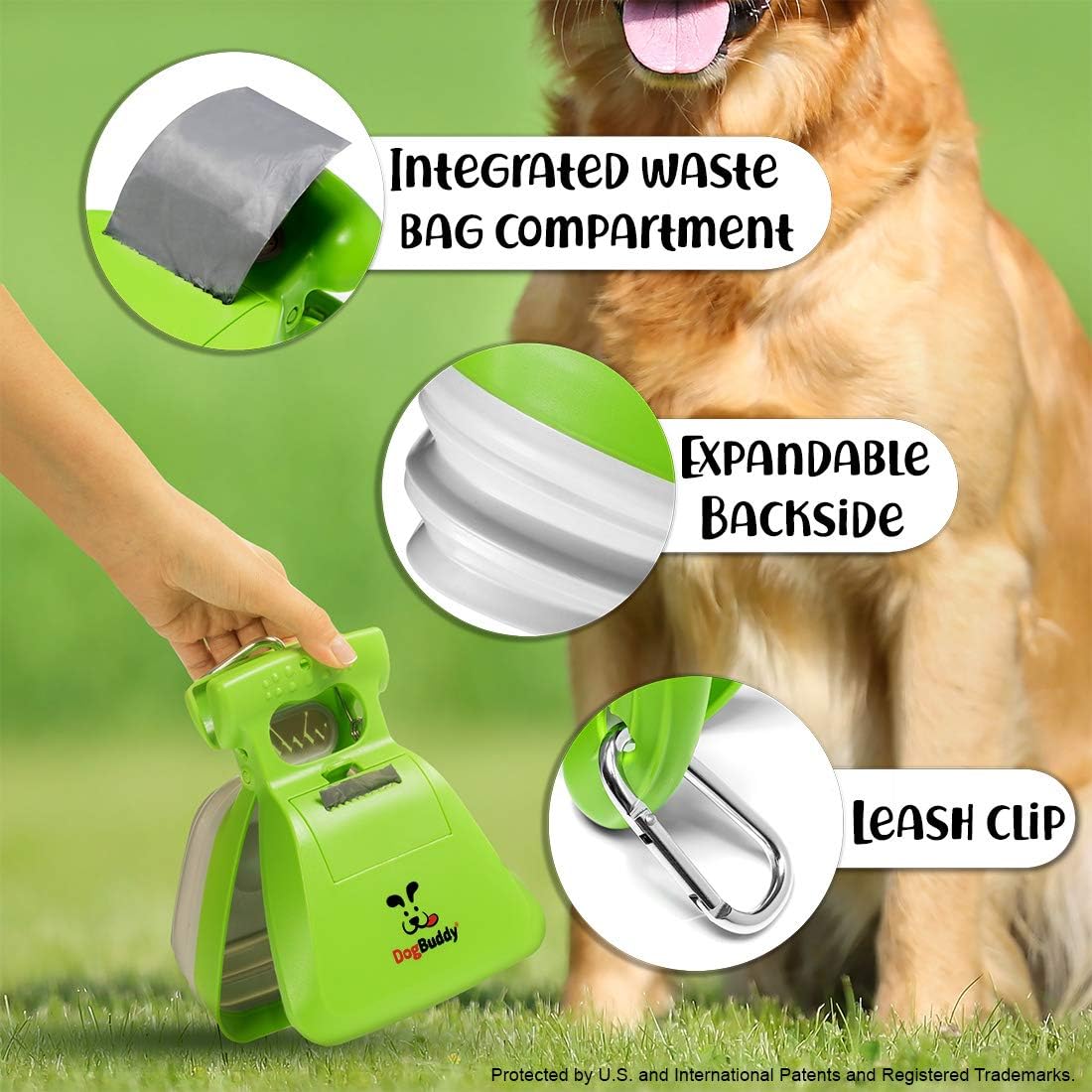  Portable Dog Pooper Scooper. Pooper Scooper with Bag Attachment, Leash Clip and Dog Poop Bags Included