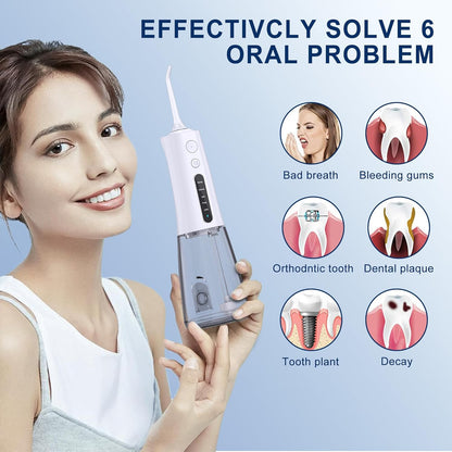 Water Dental Flosser Cordless Teeth Cleaning MOCEL 5 Modes Oral Irrigator 300ML Portable and USB C Cable Rechargeable IPX7 Waterproof Flossing Teeth Pick Irrigation Cleaner for Home Travel (White)