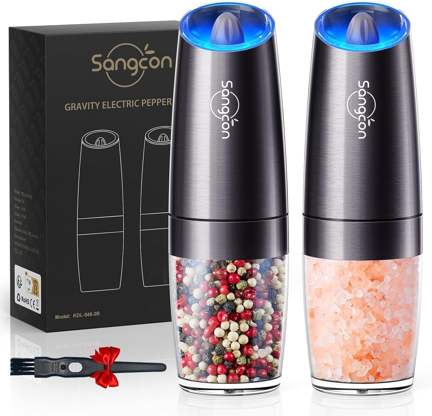 Salt and Pepper Grinder Set Automatic Shakers Mill Grinder with LED Light,Larger Capacity