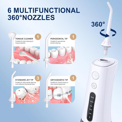 Water Dental Flosser Cordless Teeth Cleaning MOCEL 5 Modes Oral Irrigator 300ML Portable and USB C Cable Rechargeable IPX7 Waterproof Flossing Teeth Pick Irrigation Cleaner for Home Travel (White)