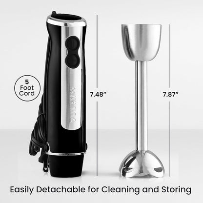 Zulay Immersion Blender Handheld - 800 Watt Hand Blender with High-Power Turbo Mode - Durable Stick Blender with Ultra-Sharp Stainless Steel Blades for Effortless Blending - Black