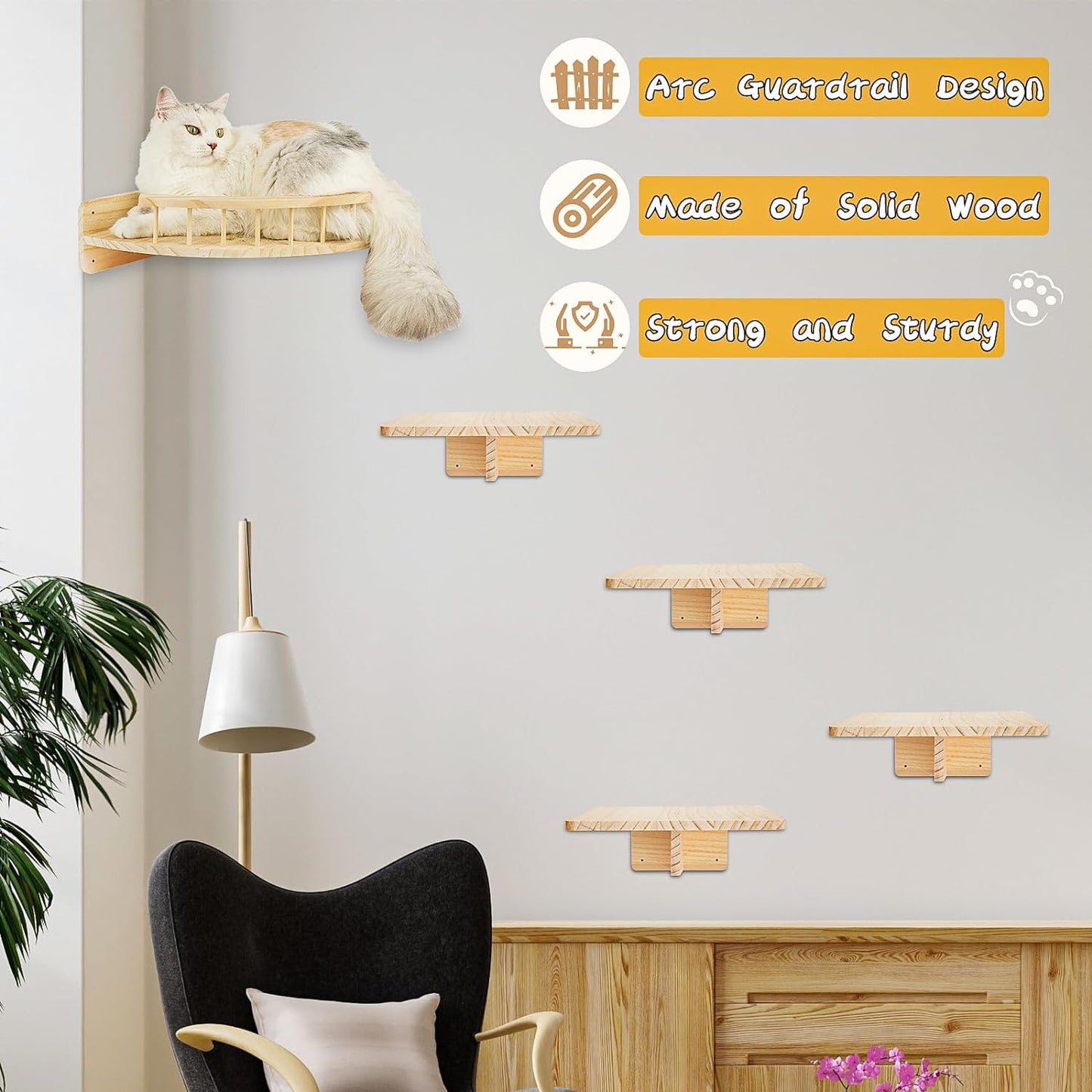 Cat Wall Shelves - Set of 6 Cat Wall Furniture, Cat Shelves and Perches for Wall, Indoor Cat Wall Furniture with 1 Condos House, 1 Cat Corner Rack & 4 Cat Wall Racks