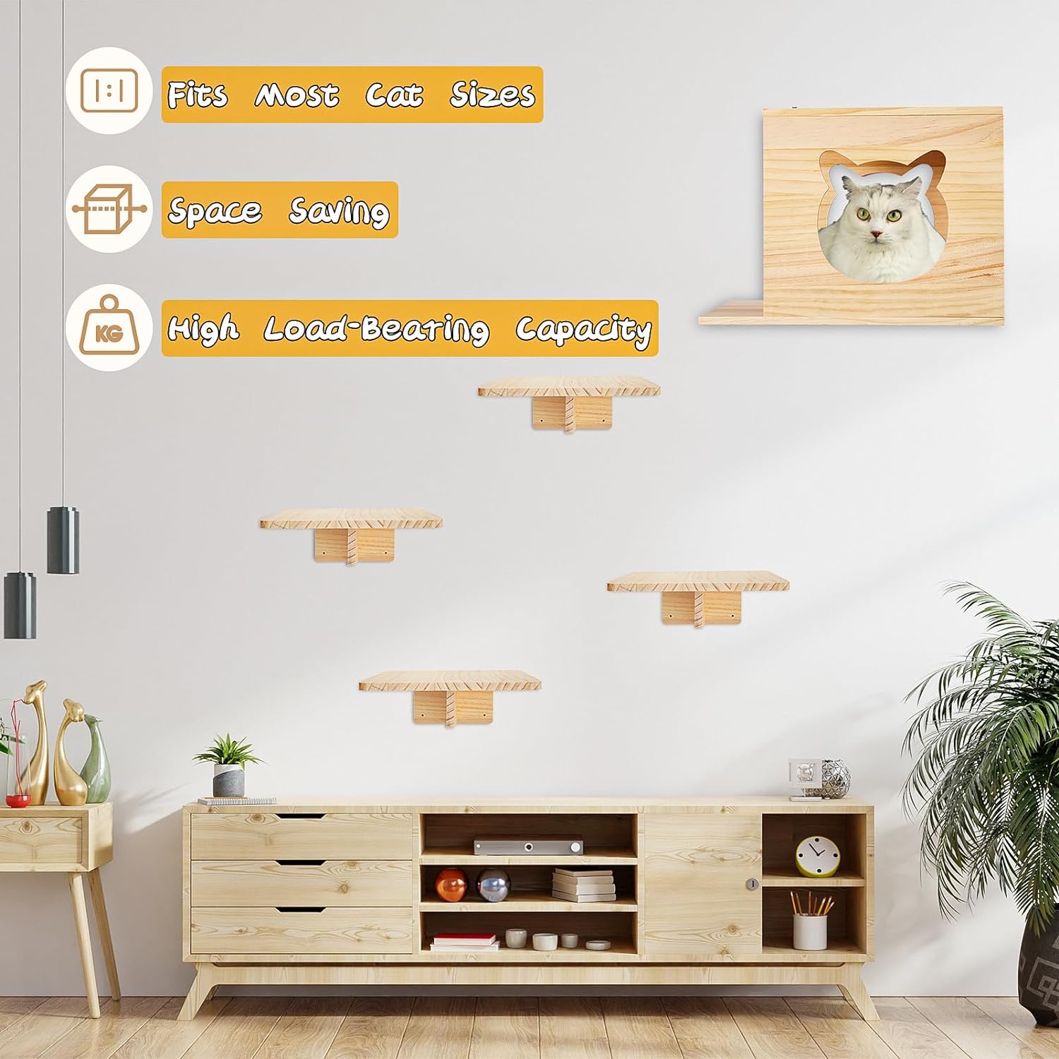 Cat Wall Shelves - Set of 6 Cat Wall Furniture, Cat Shelves and Perches for Wall, Indoor Cat Wall Furniture with 1 Condos House, 1 Cat Corner Rack & 4 Cat Wall Racks