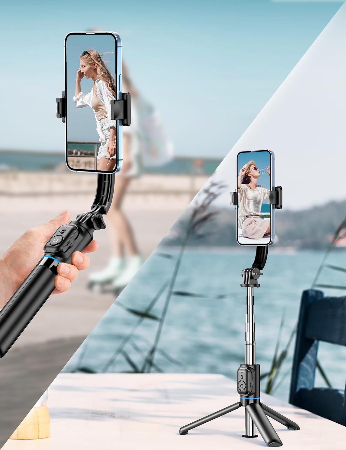  Extendable Phone Tripod Stand with Phone Holder & Detachable Remote, 41" 360° Rotation Selfie Stick Tripod for Cell Phone Compatible with Iphone, Android, Samsung