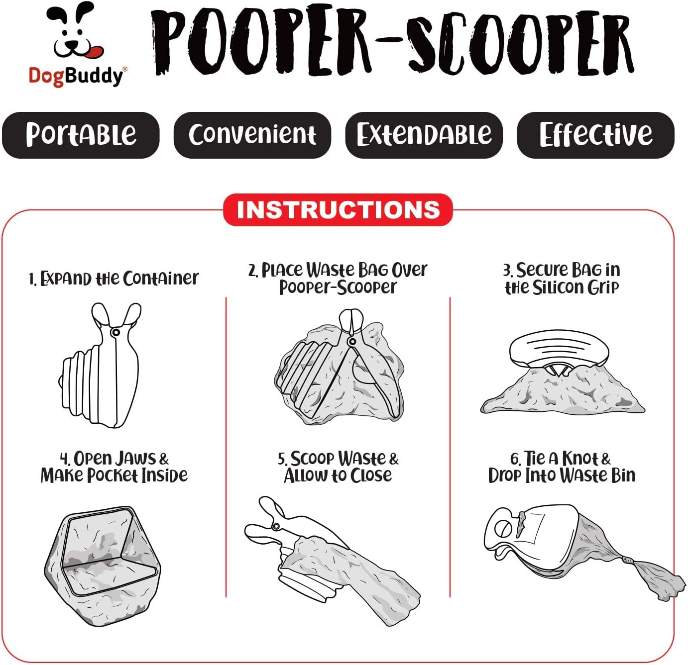  Portable Dog Pooper Scooper. Pooper Scooper with Bag Attachment, Leash Clip and Dog Poop Bags Included