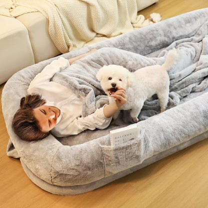 Human Dog Bed for Adults, 71" Long Human Size Dog Bed, Removable Cover, Washable, Waterproof, Orthopedic Design [Light Grey]