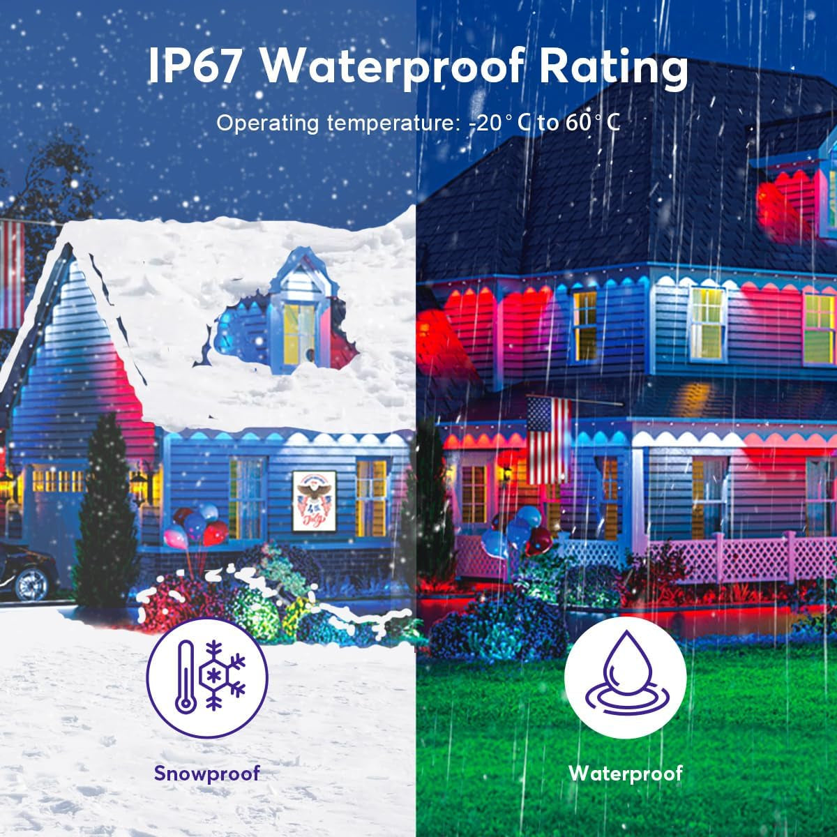 100Ft 60Leds Smart Lights IP68 Waterproof, Year-Round House Roof Outdoor Lighting for Christmas Decorations, Holiday