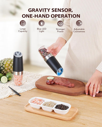 Salt and Pepper Grinder Set Automatic Shakers Mill Grinder with LED Light,Larger Capacity