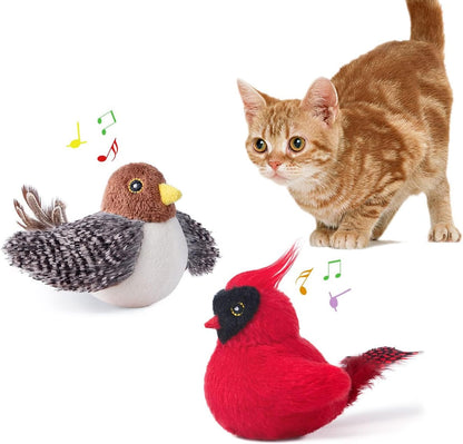 Cat Toys Chirping Birds 2 Pcs with Catnip Silvervine, Interactive Cat Kicker, Lifelike Birdie Tweets, Indoor Kitty Kitten Exercise Toys 4.0"