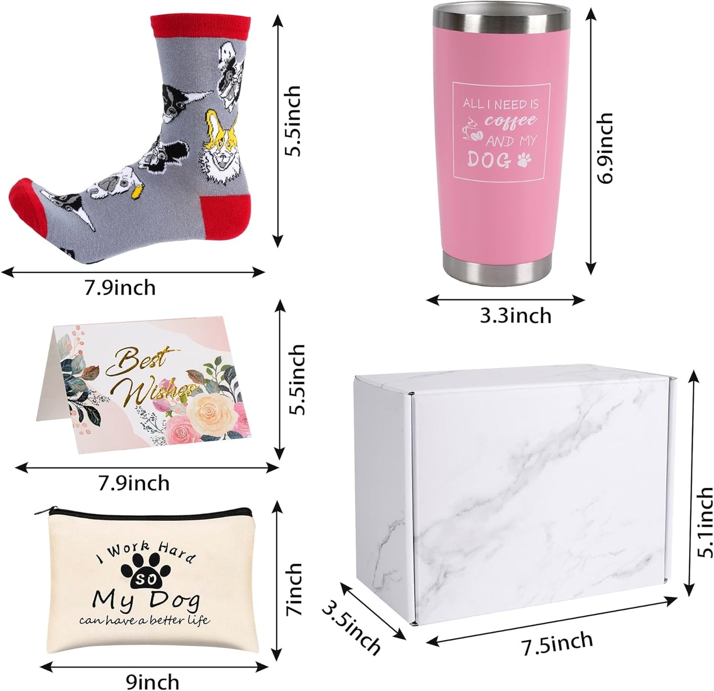 7 Pieces Dog Mom Gifts for Women Best Dog Lovers Women Gifts with Tumbler Makeup Bag Scented Candle Socks Key Chain Greeting Card for Dog Lover Dog Mom Christmas Gift