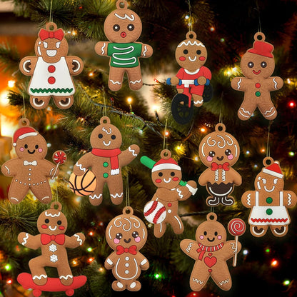 12 Plastic Gingerbread Man Christmas Tree Ornaments - 3 Inch Holiday Decorations