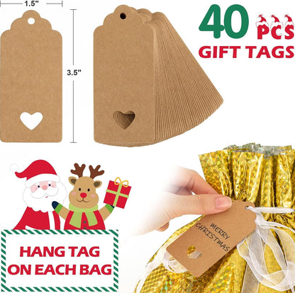 40 Pcs Christmas Gift Bag Assorted Size Large Medium Small Foil Gift Decoration Supplies