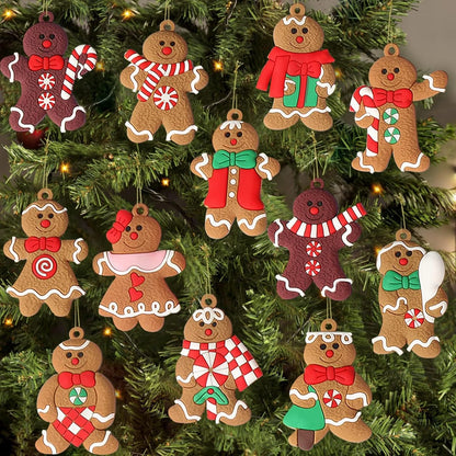 12 Plastic Gingerbread Man Christmas Tree Ornaments - 3 Inch Holiday Decorations